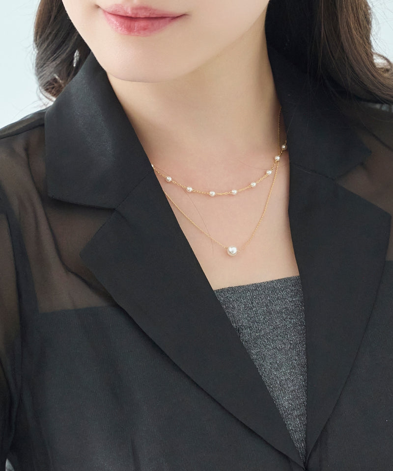 2setエレガントパールネックレス/2連/重ね付け