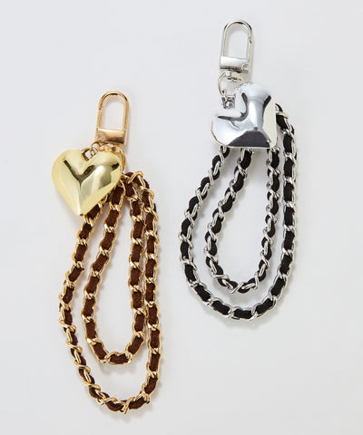 スウェードチェーンハートバッグチャーム