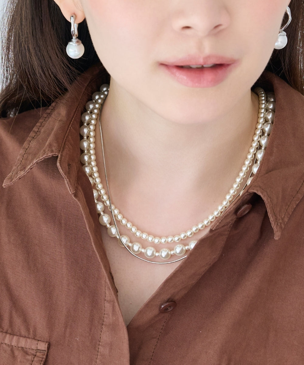 3連ハンサムパールチェーンネックレス