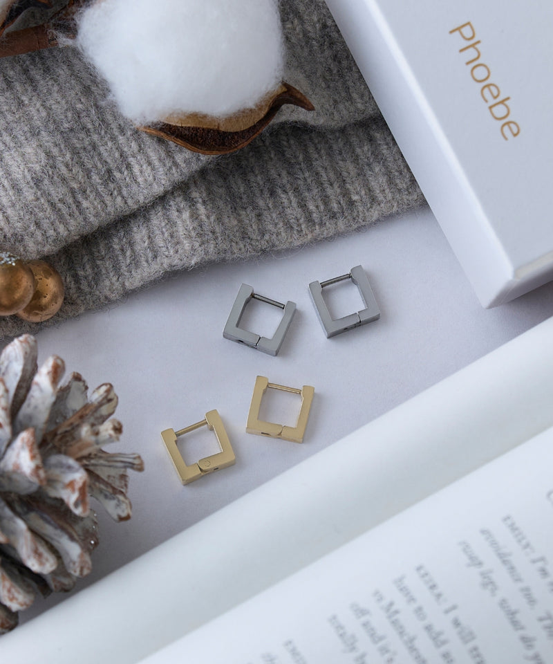 【2025Xmas Set】『金属アレルギー対応』ストレートスクエアフープペアピアス/サージカルステンレス