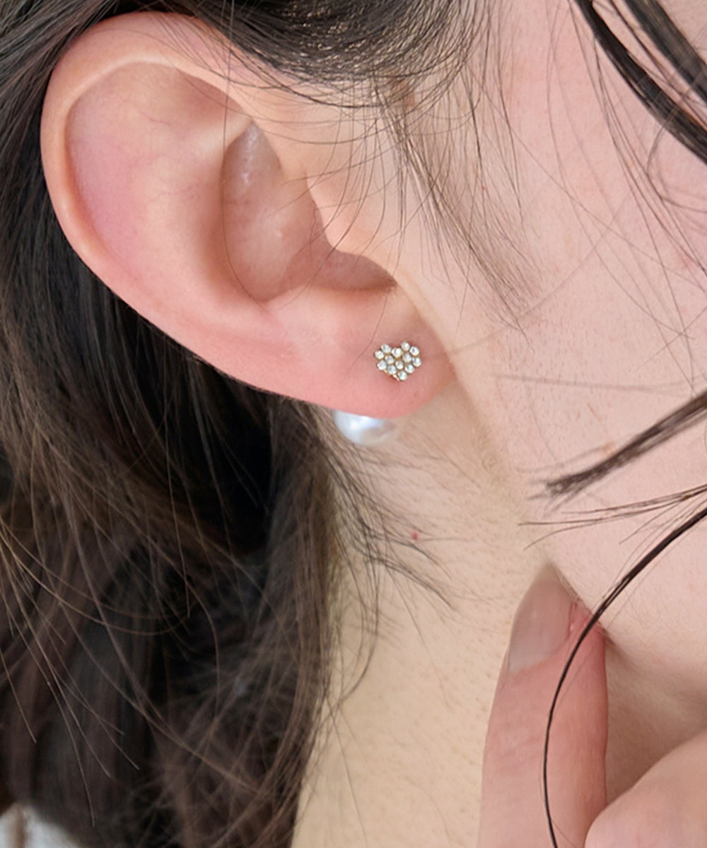 [新作]3wayハートパヴェビジューパールキャッチピアス