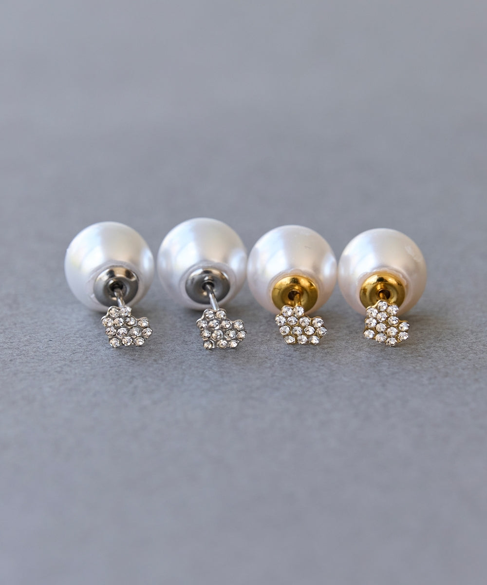 [新作]3wayハートパヴェビジューパールキャッチピアス